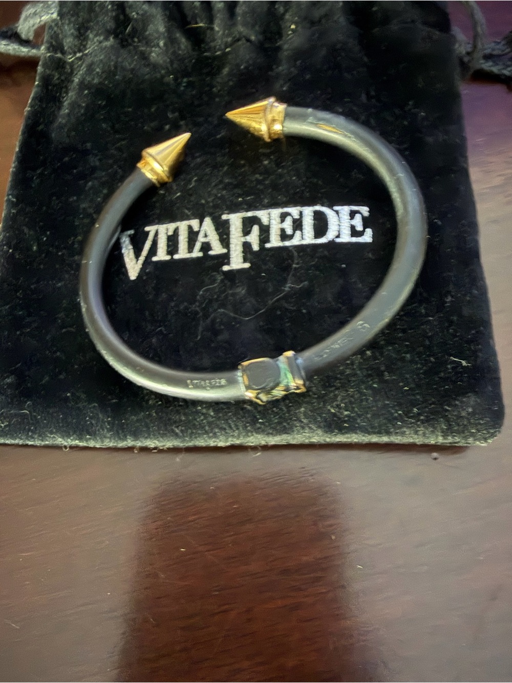Vita Fede Black Cuff Bracelet with Gold Spike Ends